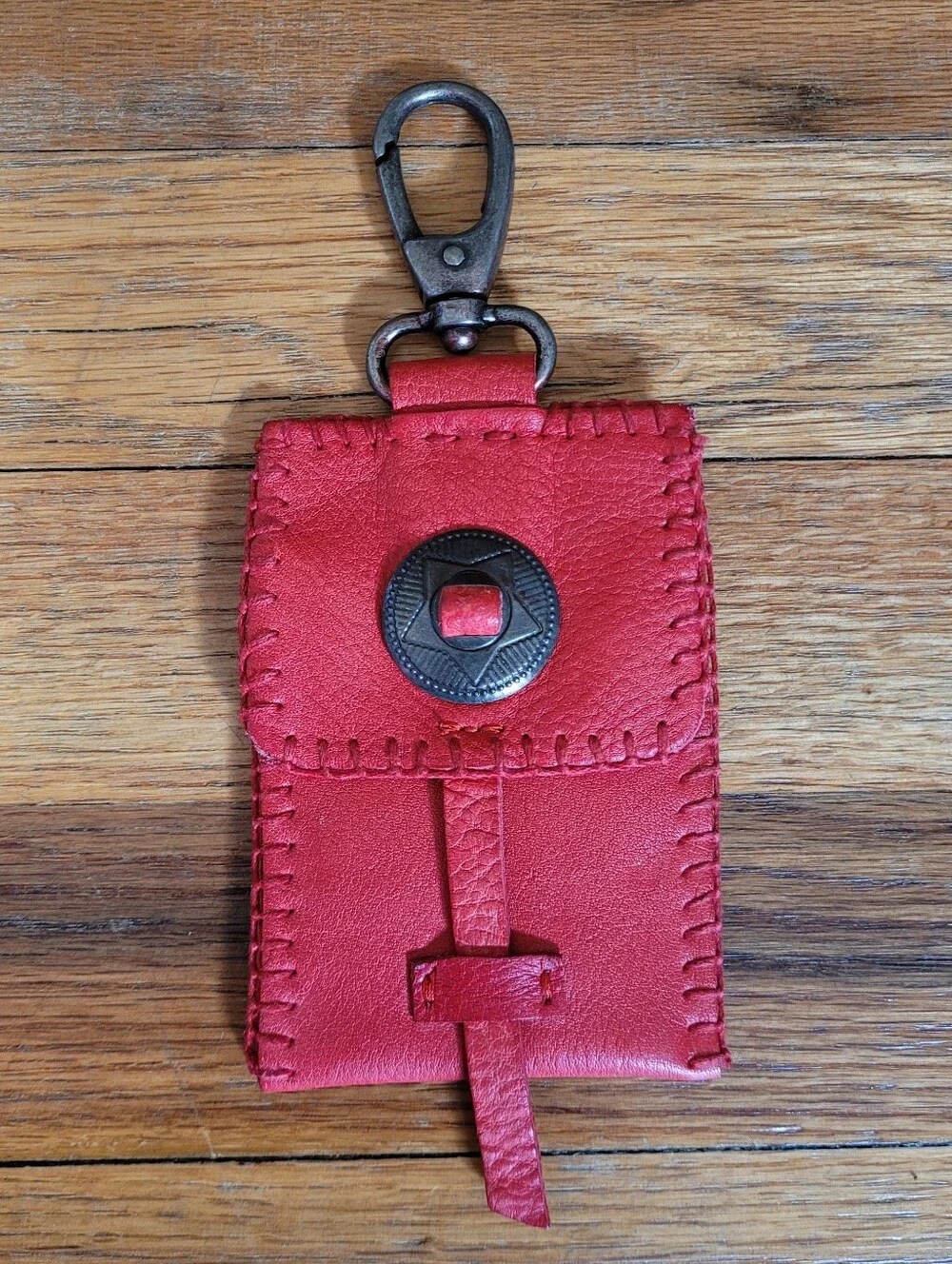 Free People Concho Keychain Red Leather Mini Wallet Key And Card Holder